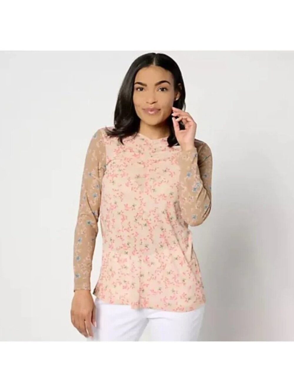 LOGO Layers by Lori Goldstein Top Sz XL Printed Mesh Ruched Pink A644588